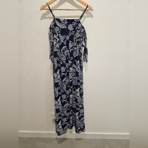 Navy blue off-shoulder flowy maxi dress